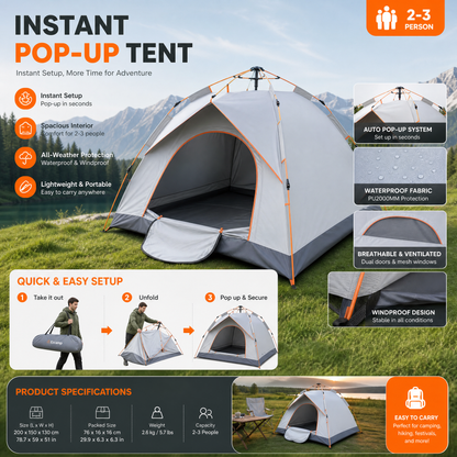 🥳HEISSER SALE 2026🥳💞50.000+ VERKAUFT!👵❤️Sonderangebot – Automatisches, schnell aufzubauendes, regensicheres Campingzelt-Set