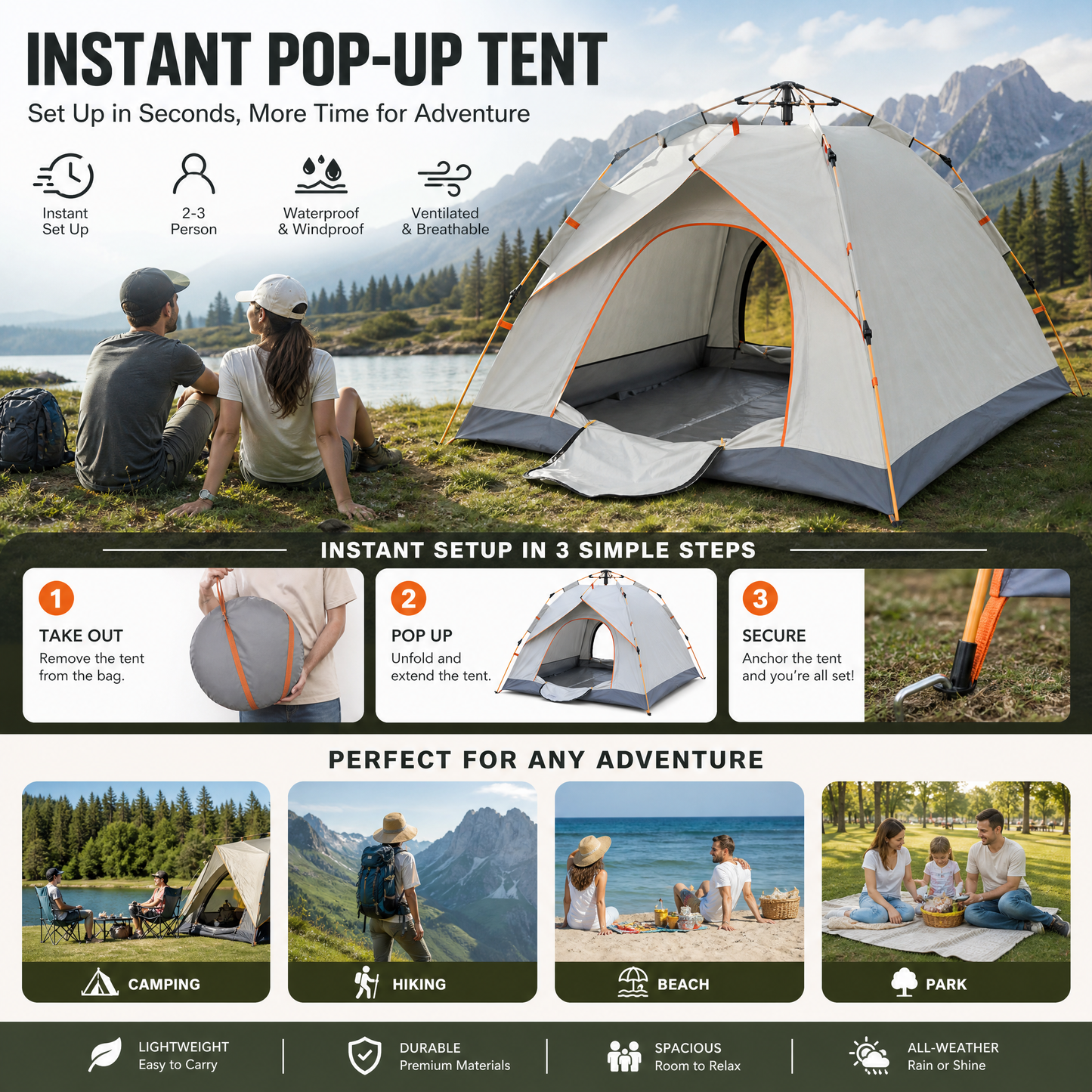 🥳HEISSER SALE 2026🥳💞50.000+ VERKAUFT!👵❤️Sonderangebot – Automatisches, schnell aufzubauendes, regensicheres Campingzelt-Set