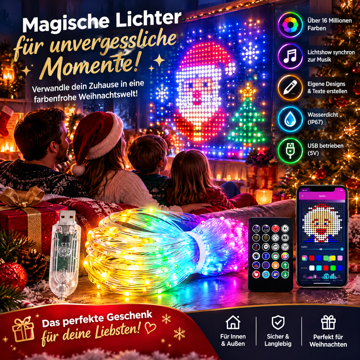 💡KOSTENLOSER VERSAND! 🪟Wasserdichte LED-Vorhang-Lichterkette – App-Steuerung, Musik-Synchro & individuelle Lichtkunst – Perfekt für Partys, Garten & jeden Raum ✨