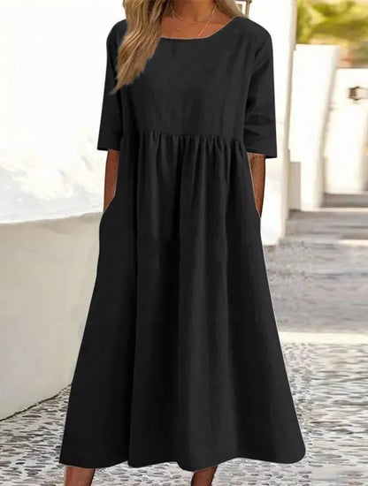 🌸🌸Abito casual da donna in cotone con tasche per alimenti, stile casual e basic, per attività all'aperto