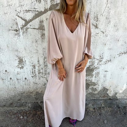 🔥Saldi eccezionali 49% di sconto🔥Abito con maniche a lanterna in tinta unita con scollo a V