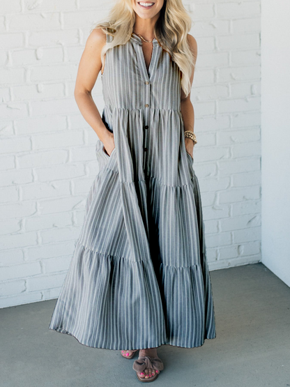 🔥50% de réduction 🔥Robe boutonnée à col en V et rayures sur le devant 👗Achetez-en 2 et économisez 10 %