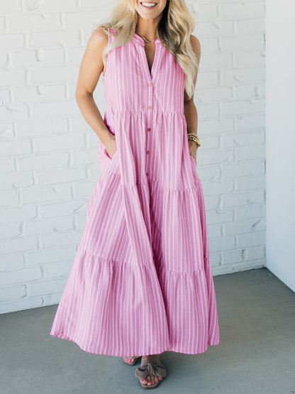 🔥50% de réduction 🔥Robe boutonnée à col en V et rayures sur le devant 👗Achetez-en 2 et économisez 10 %