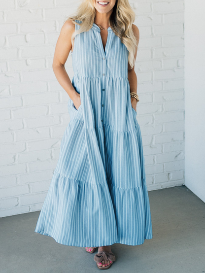 🔥50% de réduction 🔥Robe boutonnée à col en V et rayures sur le devant 👗Achetez-en 2 et économisez 10 %