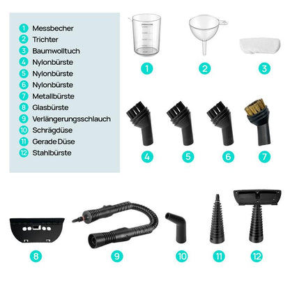 💎 60% RABATT! 💎 Hand-Multiflächen-Dampfreiniger mit Druckboost – 12-teiliges Set, Chemiefrei & 99,9 % Keimabtötung