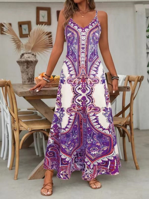 🔥Solange der Vorrat reicht 40 % Rabatt!🎉Retro-Print Maxikleid für Damen – Trägerlos mit V-Ausschnitt, Fließender Stoff & Perfekt für besondere Anlässe ✨