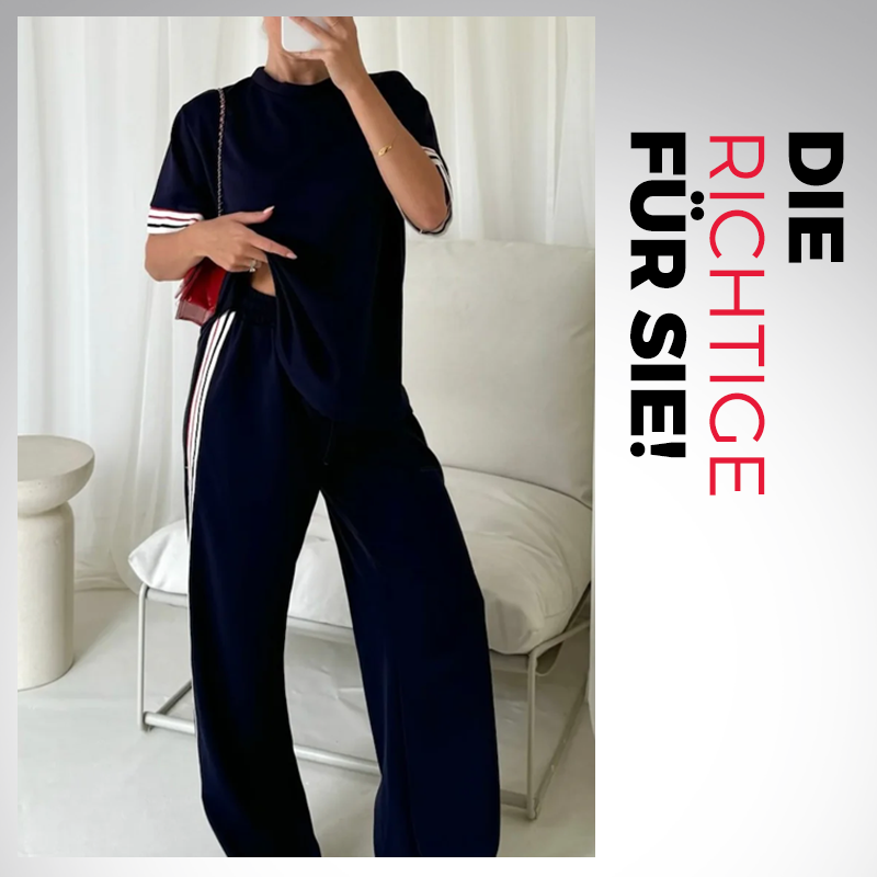 Damen-Zweiteiler: Gestreiftes T-Shirt & Jogginghose mit weitem Bein