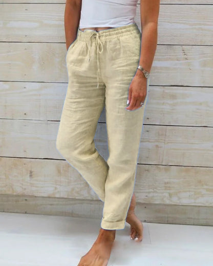 🌸Spring Sale 52% OFF🌿👖Damenhose aus Baumwolle & Leinen mit Elastischem Bund – Bequem, Atmungsaktiv & Lässiger Look 🥰