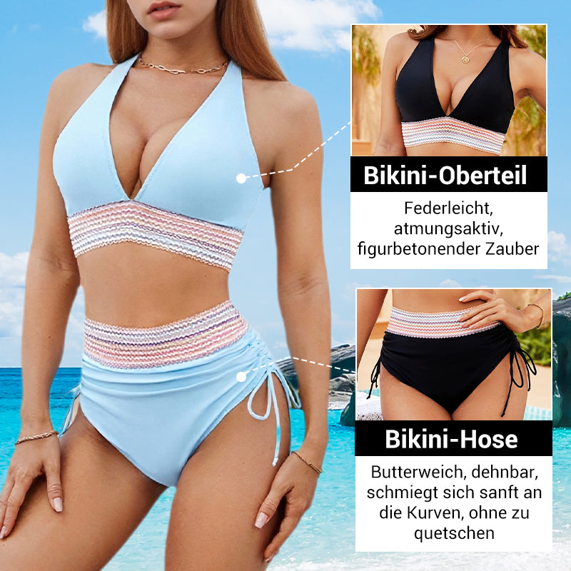 💥50% RABATT!🩱Patchwork-Bikini mit V-Ausschnitt, 2-teiliges Set