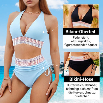 💥50% RABATT!🩱Patchwork-Bikini mit V-Ausschnitt, 2-teiliges Set