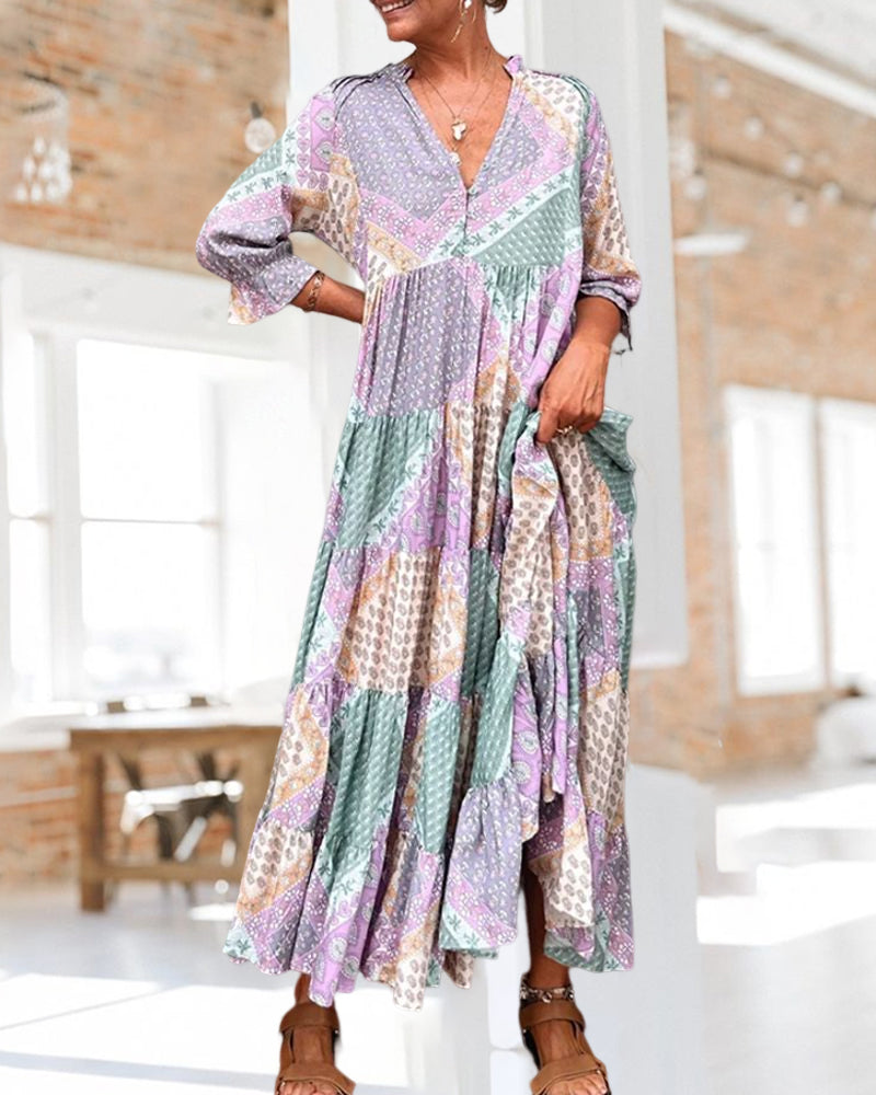 🔥NUOVI SALDI 2025 - SCONTO DEL 50%🔥Abito con stampa color block e maniche a 3/4