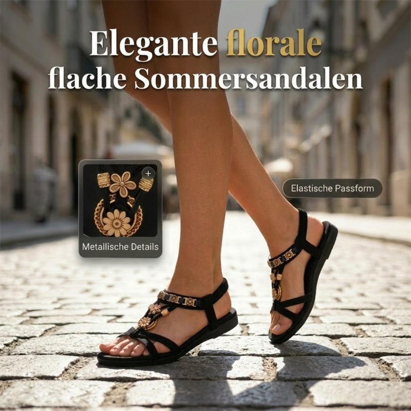 👡 50% RABATT! 🌼 Flache Damen-Sandalen – Runde Zehen, atmungsaktiv & Blumen-Dekor – Verstellbarer Knöchelriemen – ideal für Strand, Spaziergänge oder den Alltag ✨