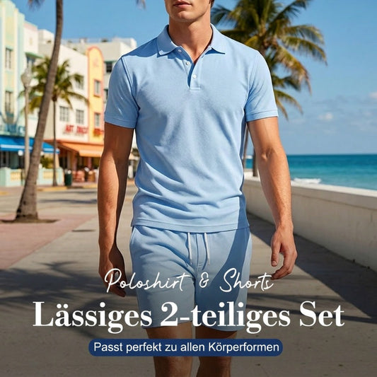 🔥Solange der Vorrat reicht 40 % Rabatt!🎉Zweiteiliges Sommer-Set für Herren aus Polohemd und Shorts