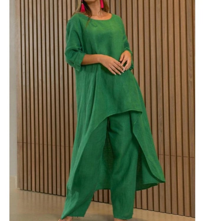 💥Dernier jour 49% de réduction💥💕Costume décontracté à la mode en lin de couleur unie pour femme💃