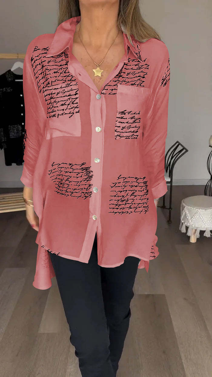 🔥Vendita calda Grande sconto 🌸Camicia con risvolto alla moda e stampa di lettere