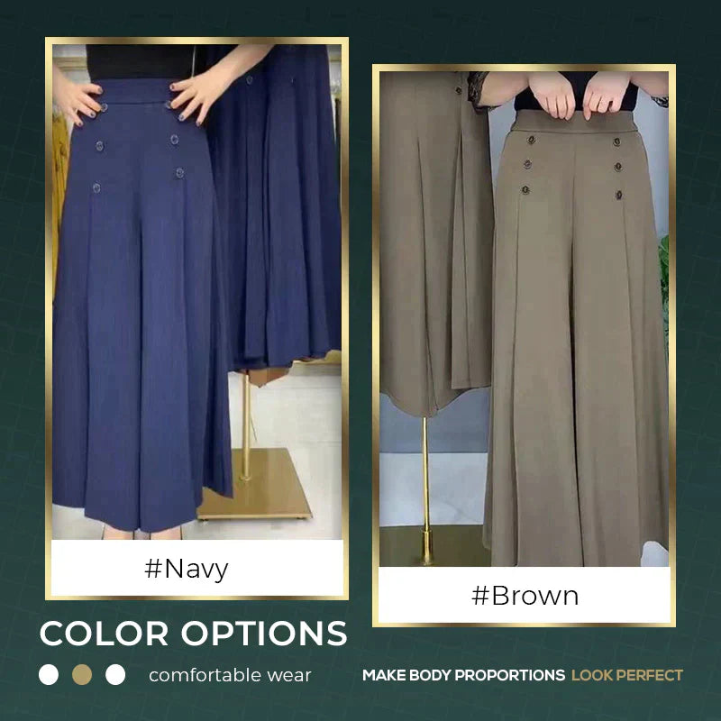 Pantaloni alla moda e pieghettati con una gamba larga