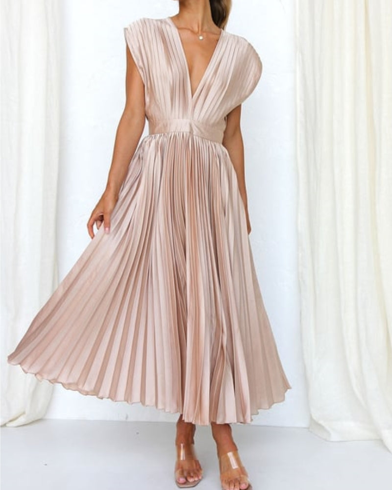 💃 Saldi eccezionali 50% di sconto⏳Abito con gonna plissettata drappeggiata e scollo a V