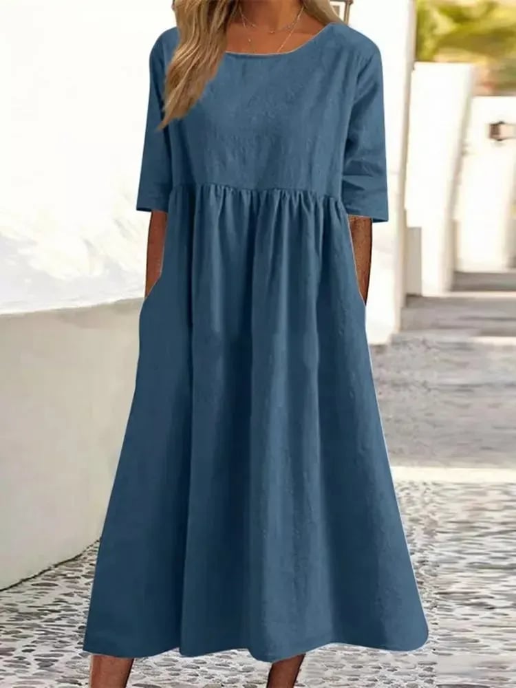 🌸🌸Abito casual da donna in cotone con tasche per alimenti, stile casual e basic, per attività all'aperto