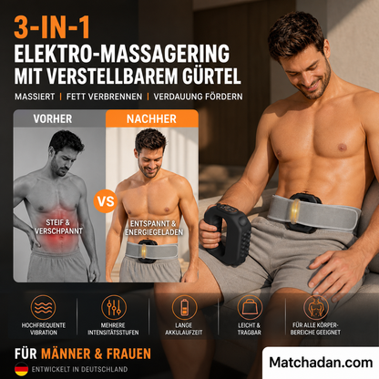 ⏰ Nur noch heute 50% Rabatt! 🟣 3-in-1 Multifunktionaler elektrischer Faszienring mit verstellbarem Gurt, Massage, Fettabbau & Verdauungsförderung für Bauch, Beine, Rücken & Schultern ✨