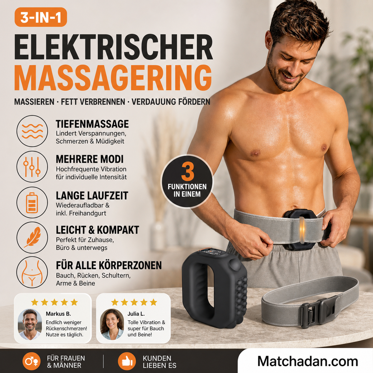 ⏰ Nur noch heute 50% Rabatt! 🟣 3-in-1 Multifunktionaler elektrischer Faszienring mit verstellbarem Gurt, Massage, Fettabbau & Verdauungsförderung für Bauch, Beine, Rücken & Schultern ✨