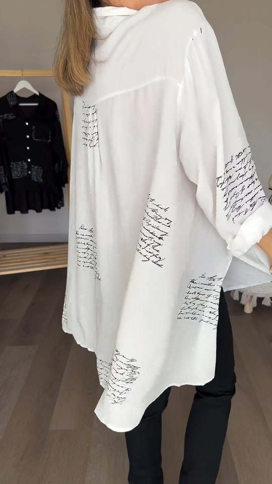 🔥Vendita calda Grande sconto 🌸Camicia con risvolto alla moda e stampa di lettere