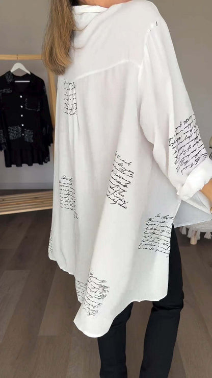 🔥Vendita calda Grande sconto 🌸Camicia con risvolto alla moda e stampa di lettere