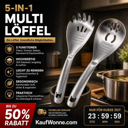 🥄5‑in‑1‑Küchenlöffel | Sieben , Zerkleinern , Öffnen , weniger Küchenchaos