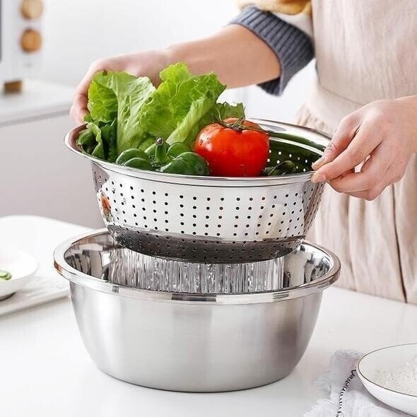 🥗 3-in-1 Set mit Schüssel, Abtropfschale & Reibe – Integrierter Abtropfkorb Zum Waschen, Abtropfen & Mischen Für Eine Effiziente Küche ✨