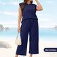 🌺2025 Neue Frauen Casual Cap Sleeve Top Wide Leg Crop Pants Zweiteilige Sets🌺