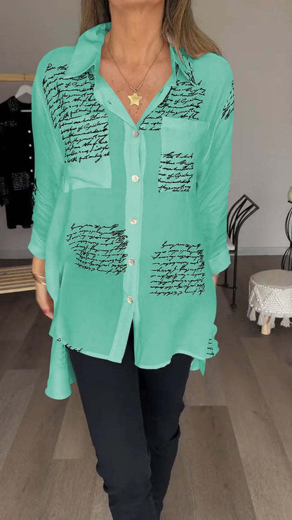 🔥Vendita calda Grande sconto 🌸Camicia con risvolto alla moda e stampa di lettere