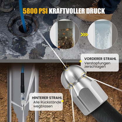 🚿 50% RABATT! ⚡ Reinigungsset für Abwasserkanäle 5800 PSI – Rotierende Düse, Verstärkter Schlauch & Effektive Rohrreinigung 🛠️ Kostenloser Versand
