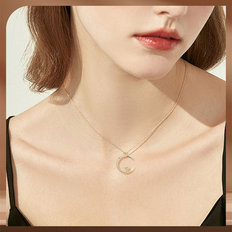 ⌛50 % auf alles! 🌙Funkelnde Mond & Stern Halskette