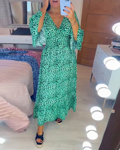 🔥 Damen Baumwoll Wrap Kleid mit Leopardenmuster