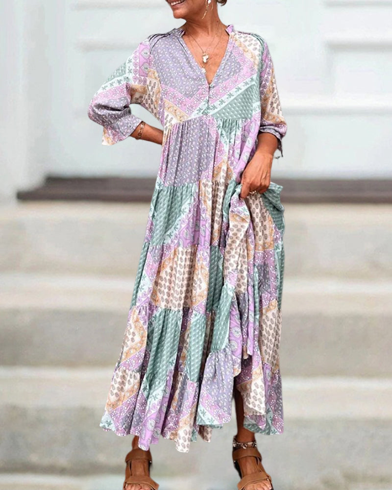 🔥NUOVI SALDI 2025 - SCONTO DEL 50%🔥Abito con stampa color block e maniche a 3/4