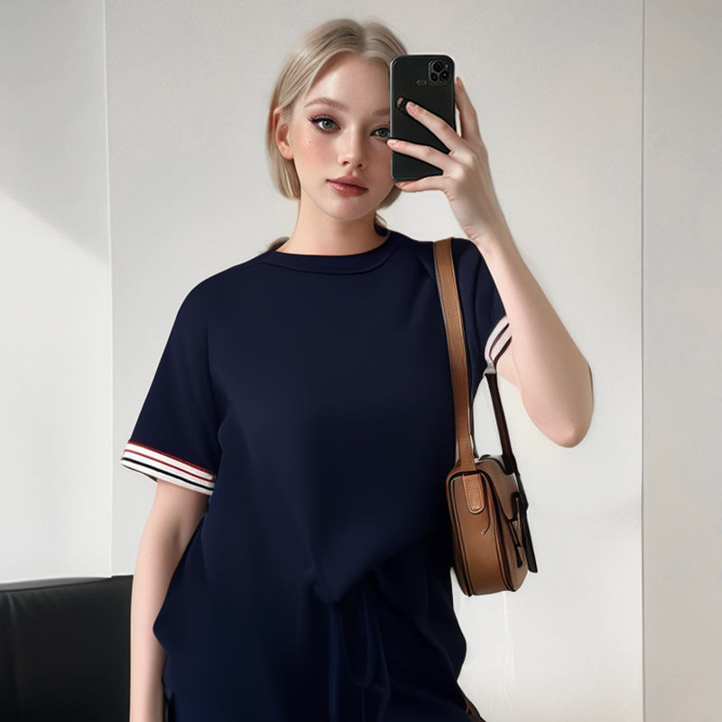 Damen-Zweiteiler: Gestreiftes T-Shirt & Jogginghose mit weitem Bein