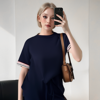 Damen-Zweiteiler: Gestreiftes T-Shirt & Jogginghose mit weitem Bein