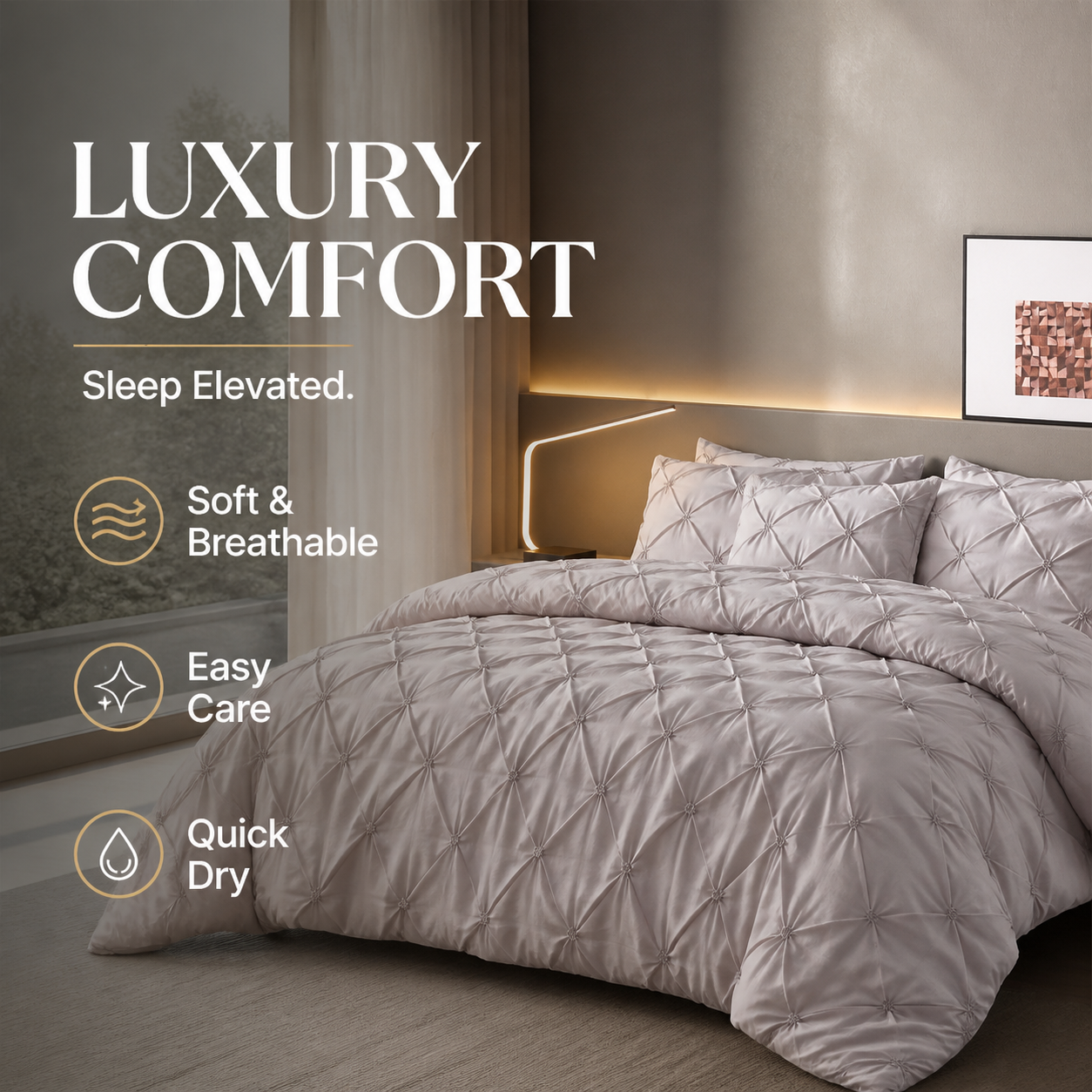 🛏️ 50% RABATT! 🌿 3-teiliges Bettwäsche-Set mit Pintuck-Falten – elegant, weich, komplett – für Ihr Traum-Schlafzimmer ✨