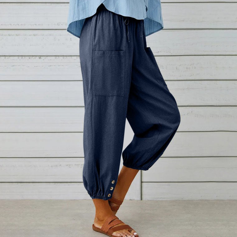 🔥50% rabatt🔥Damenhose aus Baumwoll-Leinen-Mischung mit weitem Bein und lockerer Passform