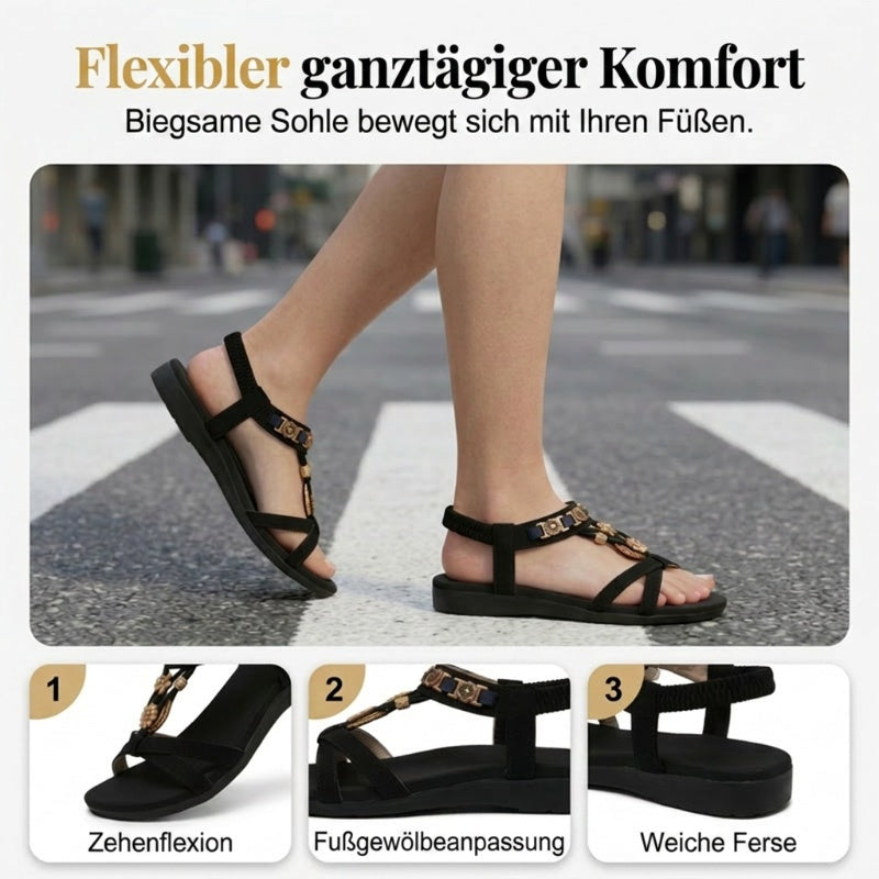 👡 50% RABATT! 🌼 Flache Damen-Sandalen – Runde Zehen, atmungsaktiv & Blumen-Dekor – Verstellbarer Knöchelriemen – ideal für Strand, Spaziergänge oder den Alltag ✨