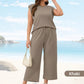 🌺2025 Neue Frauen Casual Cap Sleeve Top Wide Leg Crop Pants Zweiteilige Sets🌺