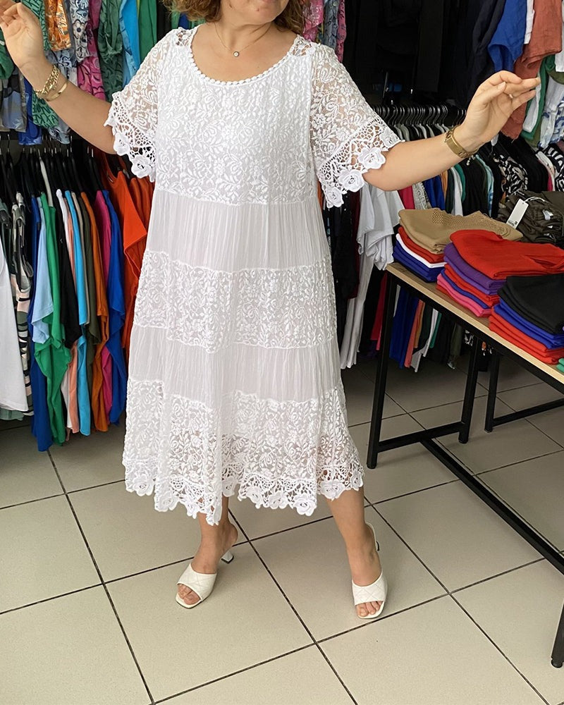 💥Sconto del 66% a tempo limitato 💕Abito semplice con maniche corte e pizzo