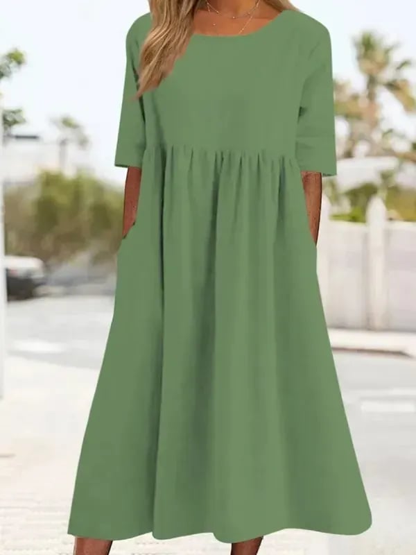 🌸🌸Abito casual da donna in cotone con tasche per alimenti, stile casual e basic, per attività all'aperto