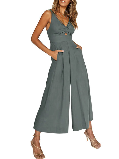 🤩V-hals jumpsuits met hoge taille en uitsparingen