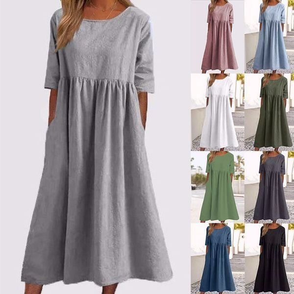 🌸🌸Abito casual da donna in cotone con tasche per alimenti, stile casual e basic, per attività all'aperto