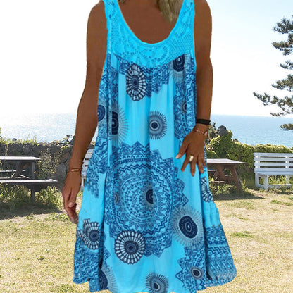 🎁Saldi eccezionali 50% di sconto⏳Abito estivo da donna con stampa senza maniche e scollo a O