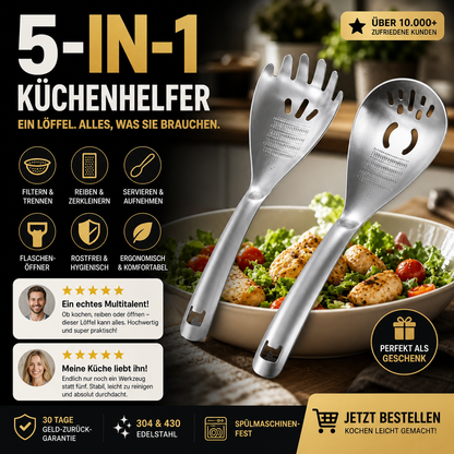 🥄5‑in‑1‑Küchenlöffel | Sieben , Zerkleinern , Öffnen , weniger Küchenchaos