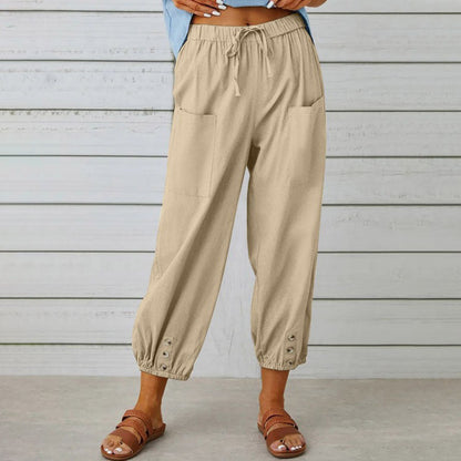 🔥50% rabatt🔥Damenhose aus Baumwoll-Leinen-Mischung mit weitem Bein und lockerer Passform