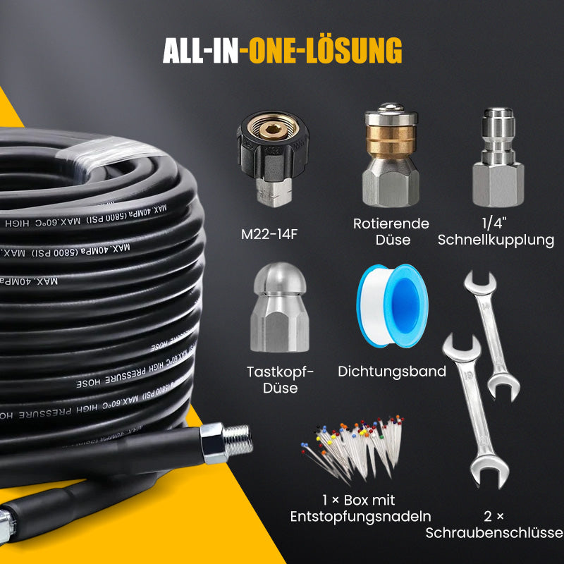 🚿 50% RABATT! ⚡ Reinigungsset für Abwasserkanäle 5800 PSI – Rotierende Düse, Verstärkter Schlauch & Effektive Rohrreinigung 🛠️ Kostenloser Versand