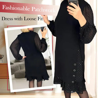 🔥Solange der Vorrat reicht 40 % Rabatt!🎉Damenkleid mit Rundhalsausschnitt und einfarbigem Strass