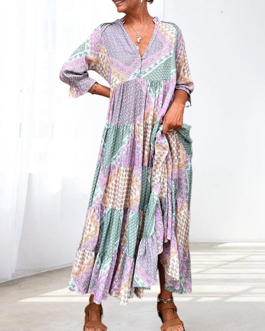 🔥2025 NEW SALES - 50% OFF🔥Color block print dress with 3/4 sleeves